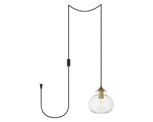 Elegant Destry 1 Light Plug-In Pendant - Brass, L 8" (LDPG2245BR)