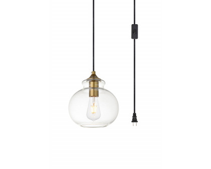 Elegant Destry 1 Light Plug-In Pendant - Brass, L 8" (LDPG2245BR)