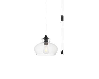 Elegant Destry 1 Light Plug-In Pendant - Black, L 9.4" (LDPG2246BK)