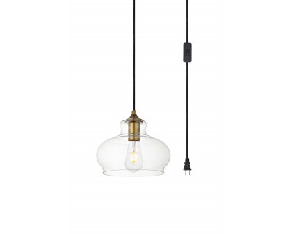 Elegant Destry 1 Light Plug-In Pendant - Brass, L 9.4" (LDPG2246BR)