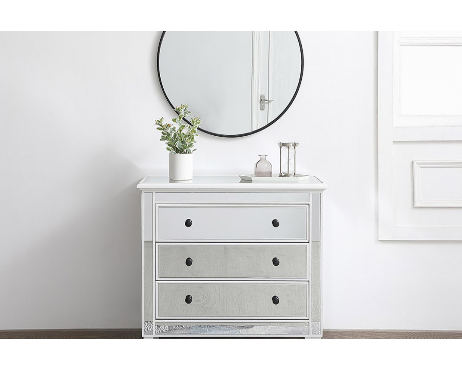 Elegant 33" Mirrored 3 Drawer Chest - White (MF6-1019AW)