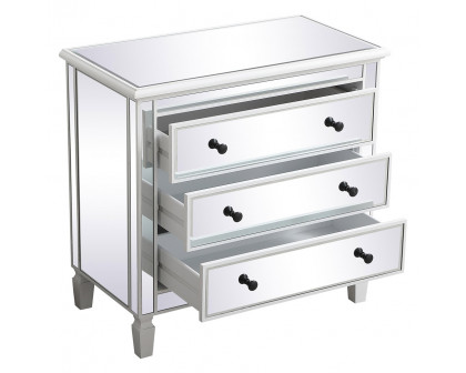 Elegant 33" Mirrored 3 Drawer Chest - White (MF6-1019AW)