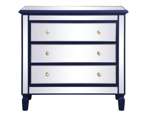 Elegant 33" Mirrored 3 Drawer Chest - Blue (MF6-1019BL)