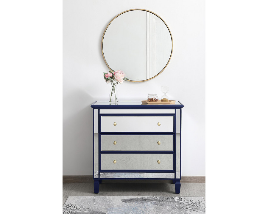 Elegant 33" Mirrored 3 Drawer Chest - Blue (MF6-1019BL)