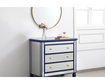 Elegant 33" Mirrored 3 Drawer Chest - Blue (MF6-1019BL)