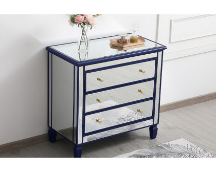 Elegant 33" Mirrored 3 Drawer Chest - Blue (MF6-1019BL)