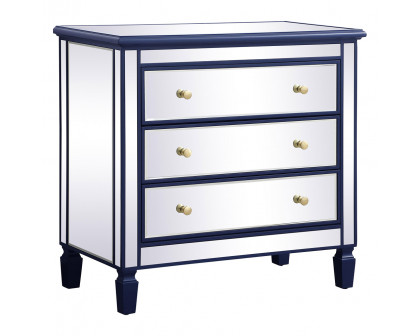 Elegant 33" Mirrored 3 Drawer Chest - Blue (MF6-1019BL)