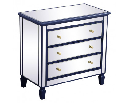 Elegant 33" Mirrored 3 Drawer Chest - Blue (MF6-1019BL)