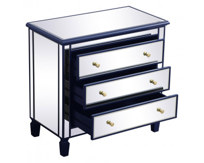 Elegant 33" Mirrored 3 Drawer Chest - Blue (MF6-1019BL)