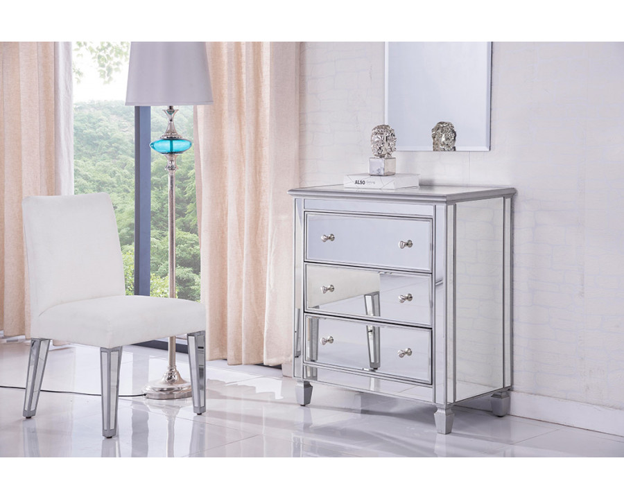 Elegant 33" Mirrored 3 Drawer Chest - Silver (MF6-1019S)