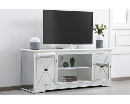 Elegant Modern 60" Mirrored TV Stand with Crystal Fireplace - White (MF60160AW)