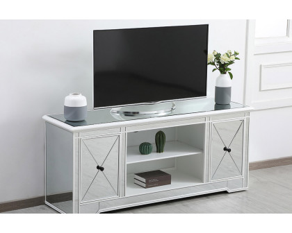 Elegant Modern 60" Mirrored TV Stand with Crystal Fireplace - White (MF60160AW)