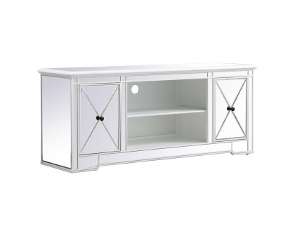 Elegant Modern 60" Mirrored TV Stand with Crystal Fireplace - White (MF60160AW)