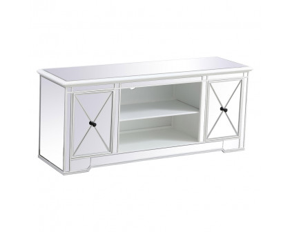 Elegant Modern 60" Mirrored TV Stand with Crystal Fireplace - White (MF60160AW)