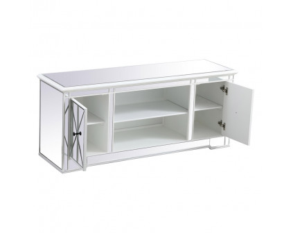 Elegant Modern 60" Mirrored TV Stand with Crystal Fireplace - White (MF60160AW)