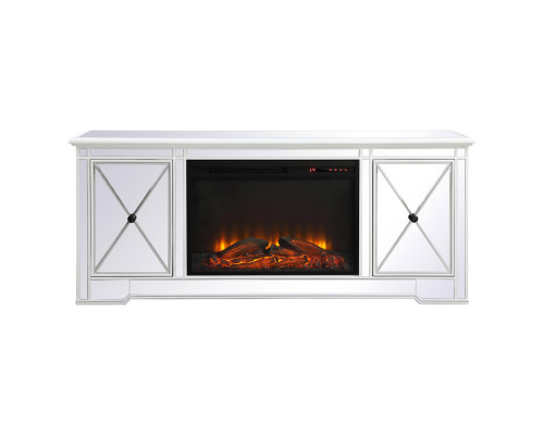 Elegant Modern 60" Mirrored TV Stand with Crystal Fireplace - White (MF60160AW-F1)