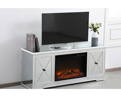 Elegant Modern 60" Mirrored TV Stand with Crystal Fireplace - White (MF60160AW-F1)