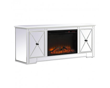 Elegant Modern 60" Mirrored TV Stand with Crystal Fireplace - White (MF60160AW-F1)