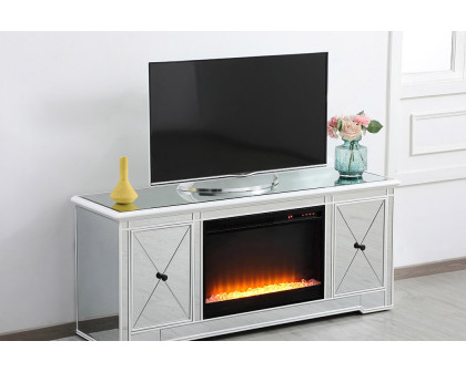 Elegant Modern 60" Mirrored TV Stand with Crystal Fireplace - White (MF60160AW-F2)