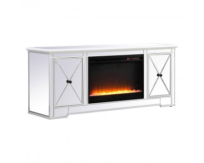 Elegant Modern 60" Mirrored TV Stand with Crystal Fireplace - White (MF60160AW-F2)