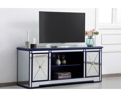 Elegant Modern 60" Mirrored TV Stand with Crystal Fireplace - Blue (MF60160BL)