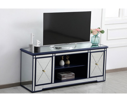 Elegant Modern 60" Mirrored TV Stand with Crystal Fireplace - Blue (MF60160BL)