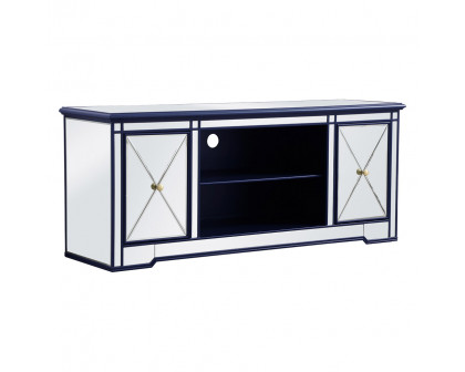 Elegant Modern 60" Mirrored TV Stand with Crystal Fireplace - Blue (MF60160BL)