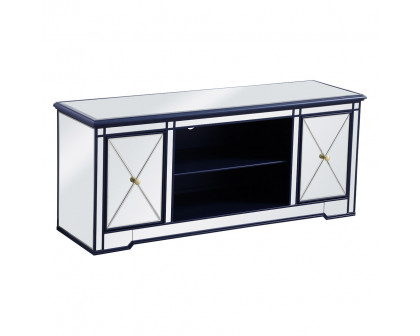 Elegant Modern 60" Mirrored TV Stand with Crystal Fireplace - Blue (MF60160BL)