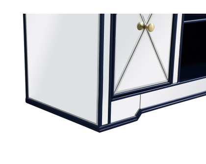 Elegant Modern 60" Mirrored TV Stand with Crystal Fireplace - Blue (MF60160BL)