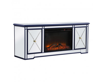 Elegant Modern 60" Mirrored TV Stand with Crystal Fireplace - Blue (MF60160BL-F1)