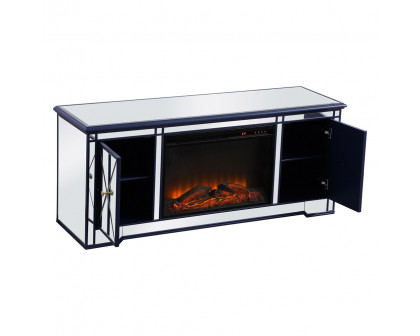 Elegant Modern 60" Mirrored TV Stand with Crystal Fireplace - Blue (MF60160BL-F1)