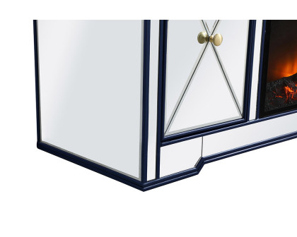 Elegant Modern 60" Mirrored TV Stand with Crystal Fireplace - Blue (MF60160BL-F1)