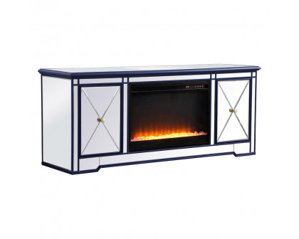 Elegant Modern 60" Mirrored TV Stand with Crystal Fireplace - Blue (MF60160BL-F2)