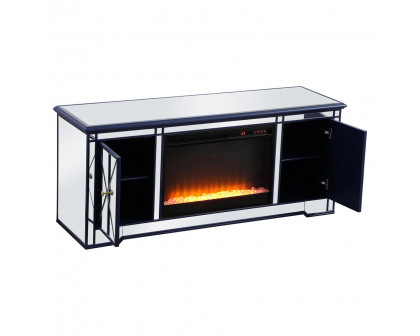 Elegant Modern 60" Mirrored TV Stand with Crystal Fireplace - Blue (MF60160BL-F2)