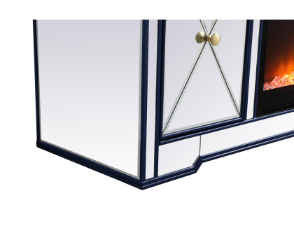 Elegant Modern 60" Mirrored TV Stand with Crystal Fireplace - Blue (MF60160BL-F2)