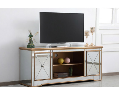 Elegant Modern 60" Mirrored TV Stand with Crystal Fireplace - Gold (MF60160G)