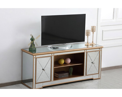 Elegant Modern 60" Mirrored TV Stand with Crystal Fireplace - Gold (MF60160G)