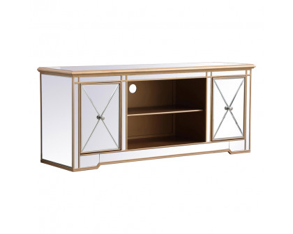 Elegant Modern 60" Mirrored TV Stand with Crystal Fireplace - Gold (MF60160G)