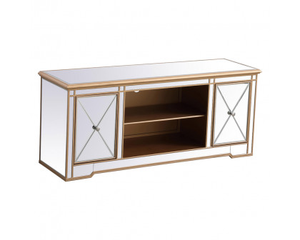 Elegant Modern 60" Mirrored TV Stand with Crystal Fireplace - Gold (MF60160G)