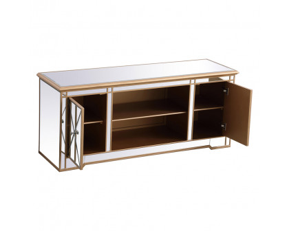 Elegant Modern 60" Mirrored TV Stand with Crystal Fireplace - Gold (MF60160G)