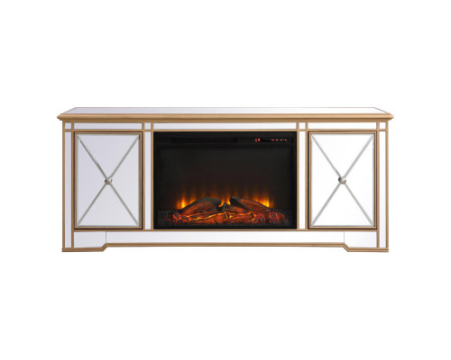 Elegant Modern 60" Mirrored TV Stand with Crystal Fireplace - Gold (MF60160G-F1)