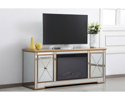 Elegant - Modern Mirrored TV Stand with Crystal Fireplace (PNT-MF60160)