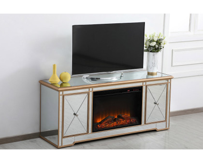 Elegant Modern 60" Mirrored TV Stand with Crystal Fireplace - Gold (MF60160G-F1)