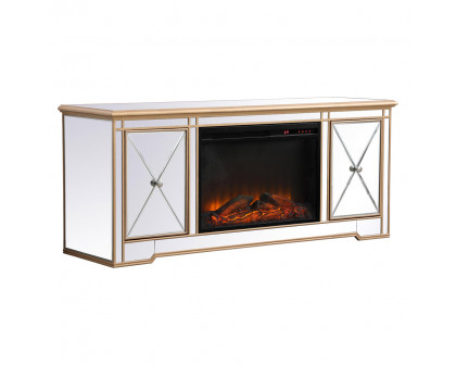 Elegant Modern 60" Mirrored TV Stand with Crystal Fireplace - Gold (MF60160G-F1)