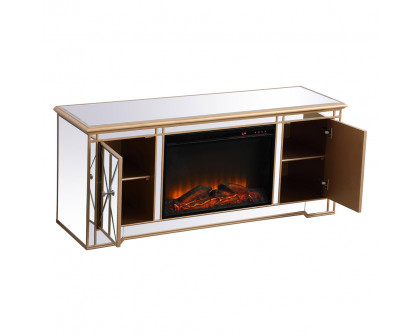 Elegant Modern 60" Mirrored TV Stand with Crystal Fireplace - Gold (MF60160G-F1)