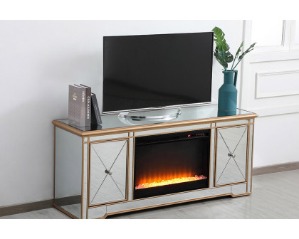 Elegant Modern 60" Mirrored TV Stand with Crystal Fireplace - Gold (MF60160G-F2)