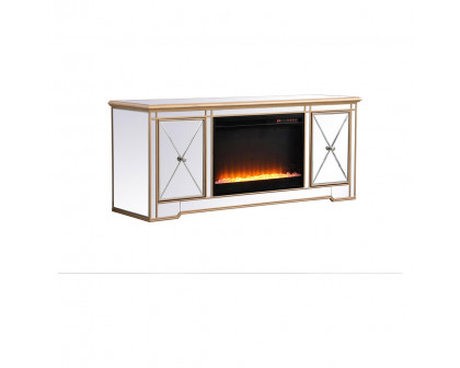 Elegant Modern 60" Mirrored TV Stand with Crystal Fireplace - Gold (MF60160G-F2)