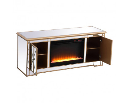 Elegant Modern 60" Mirrored TV Stand with Crystal Fireplace - Gold (MF60160G-F2)