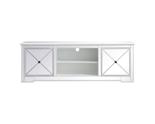 Elegant Modern 72" Mirrored TV Stand with Crystal Fireplace - White (MF60172AW)