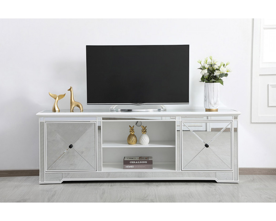 Elegant Modern 72" Mirrored TV Stand with Crystal Fireplace - White (MF60172AW)